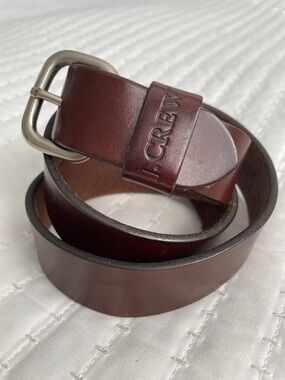 J. Crew Women’s Chestnut Brown Leather Belt with Brushed Silver Buckle Size M